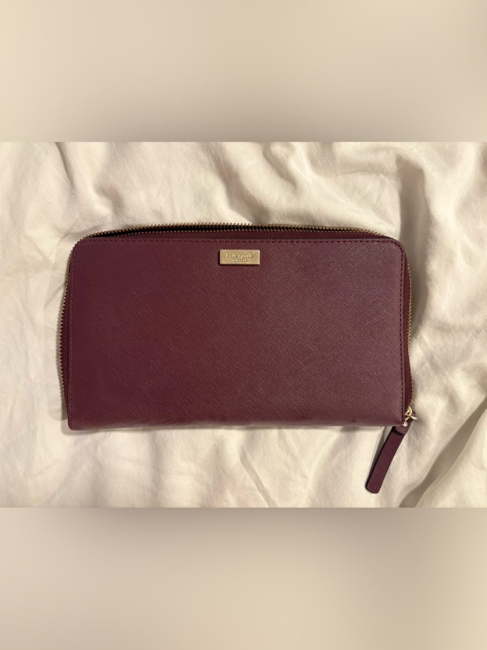 Kate Spade Lacey Zip-Around Wallet — Deep Plum Saffiano — Size OS 👛